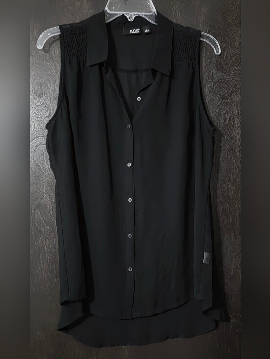 a.n.a Tops - a.n.a Women's Black Sheer Sleeveless Button-Up Shirt Rouged Shoulders Size L